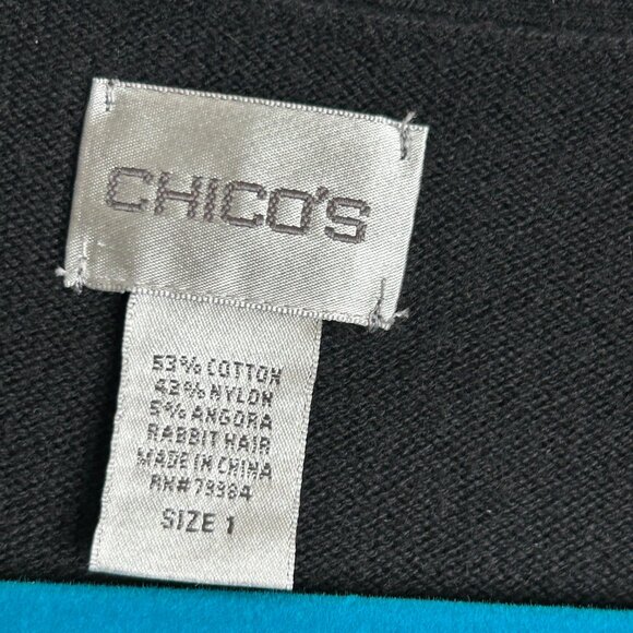 Chicos Women Sweater Cardigan Size M 1 Black Open Shawl Front Half Dolman Sleeve - Picture 4 of 12